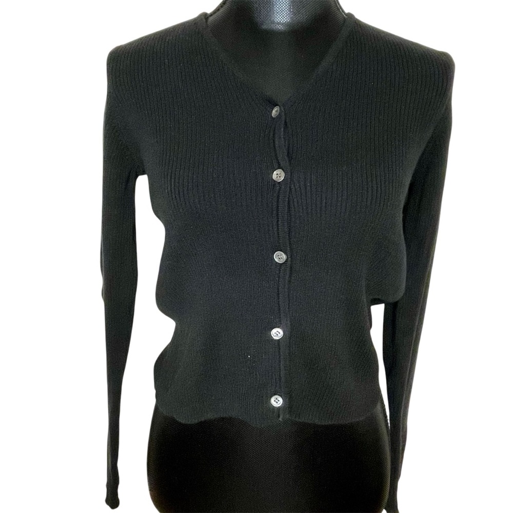 J Crew Cardigan Sweater Ribbed Front Button Vintage Black Size Medium